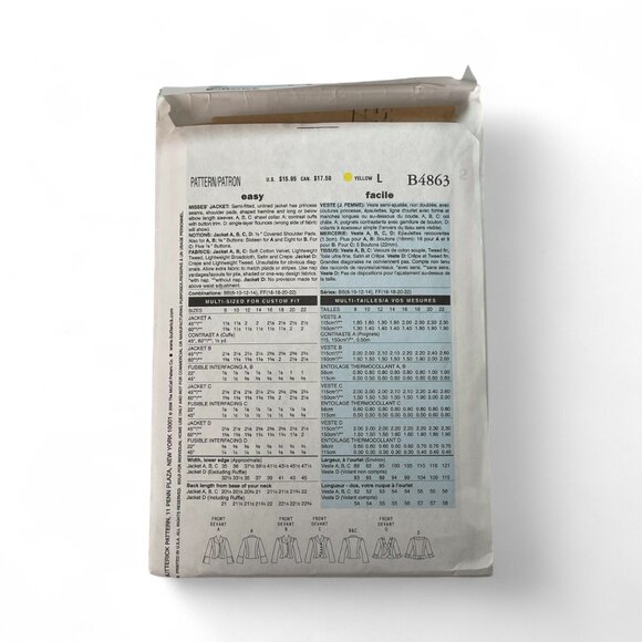 Butterick Semi-fitted Jacket Sewing Pattern B4863 Sz 8 10 12 14 FF Uncut 2006 - Picture 3 of 4